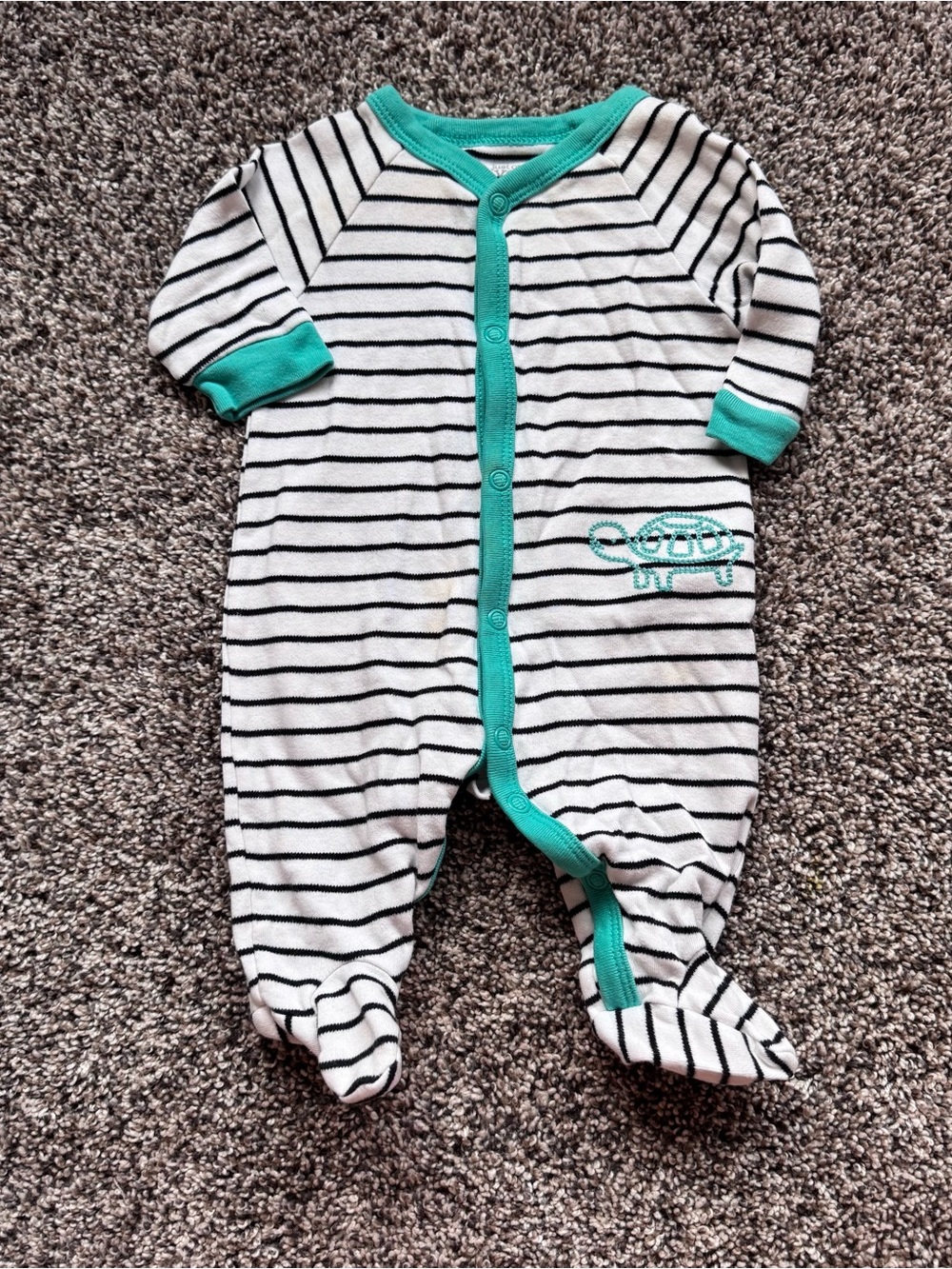 Striped White and Teal Infant Footed Pajamas